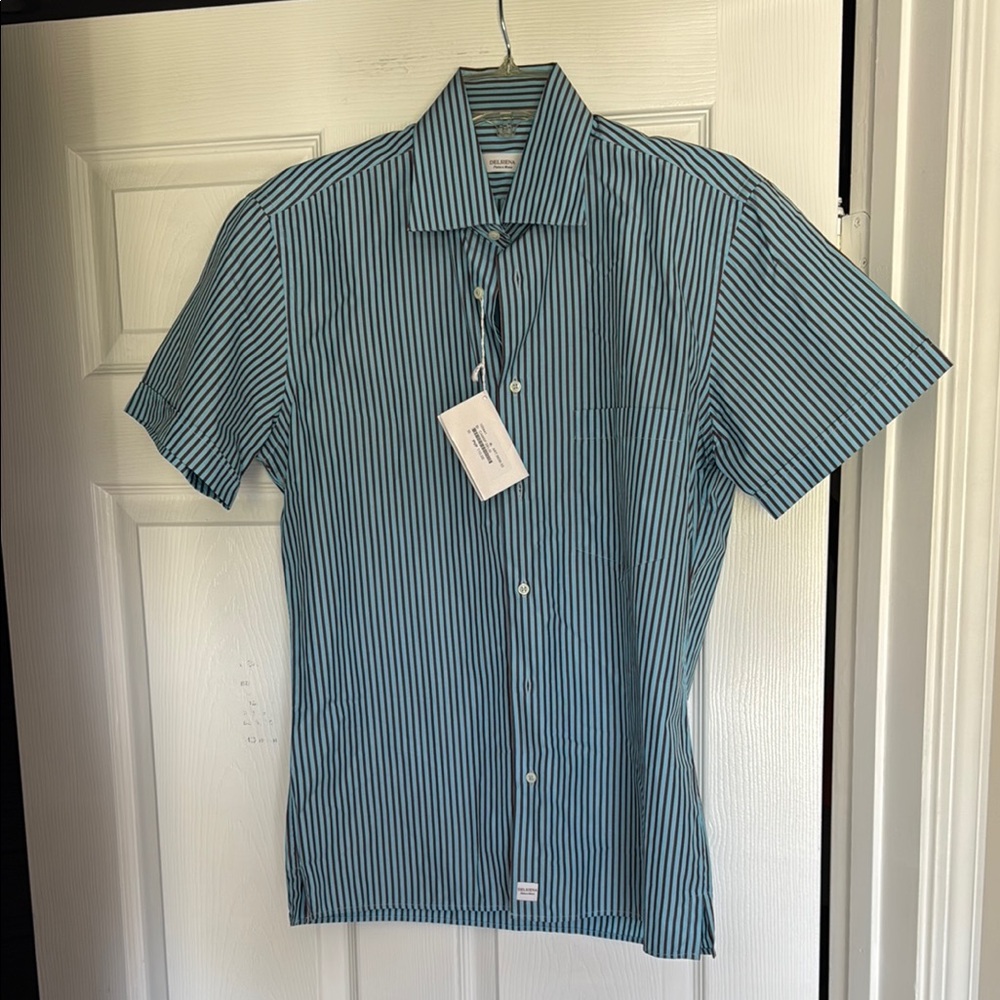 Blue Casual Button Down Shirt with Pinstripes